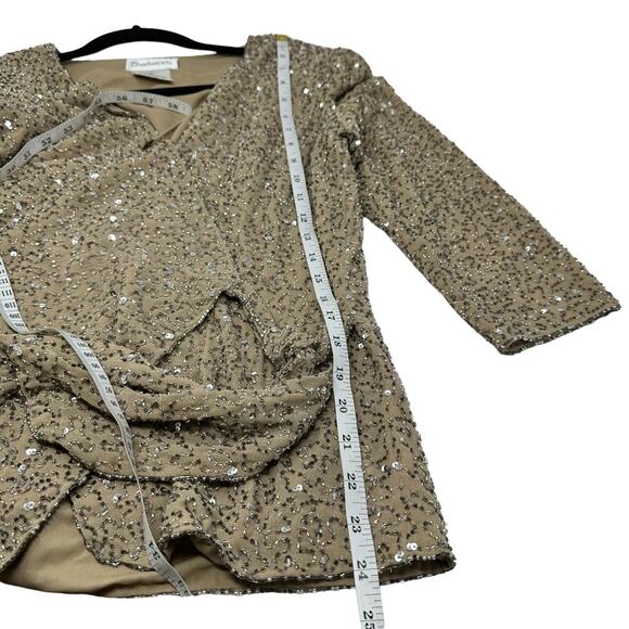 Chadwicks Sequin Beaded Wrap Top Womens SZ 4 Holiday Glam Party Evening Blouse - Picture 9 of 12
